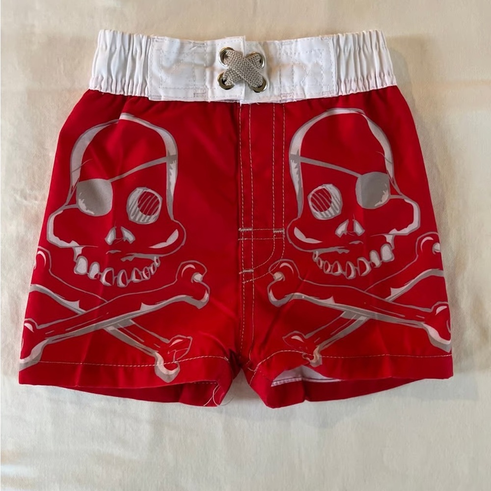 Nano Red Skull Graphic Baby Swim Trunks   Size: 3 months